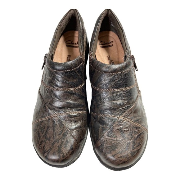 Clarks Comfort Shoes Soft Cushion Brown Weathered Leather Women's 8M EUC - Picture 3 of 10
